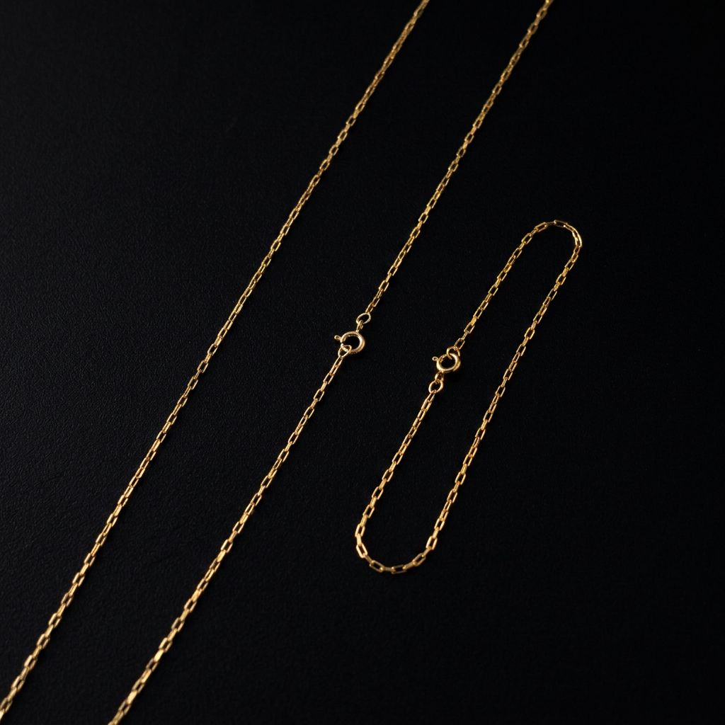 CORRENTE TIJOLINHO 1,5MM - 70CM + PULSEIRA TIJOLINHO 1,5MM - 21CM - (FECHO BOIA) BANHADO A OURO 18K