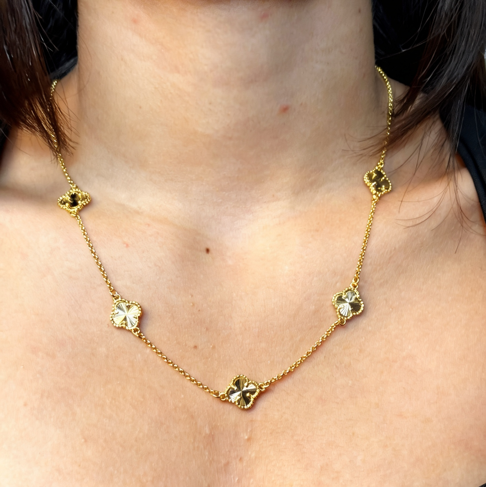 CORRENTE TREVO DOURADA - 55CM (FECHO ITALIANO) - BANHADO A OURO 18K