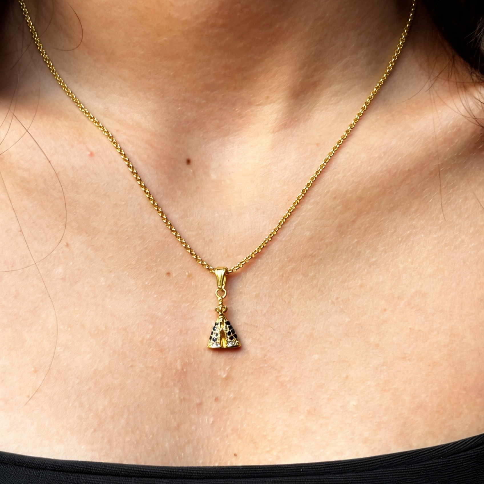CORRENTE ELO PORTUGUÊS 2MM - 45CM + PINGENTE NOSSA SENHORA CRAVEJADO (BANHADO A OURO 18K)