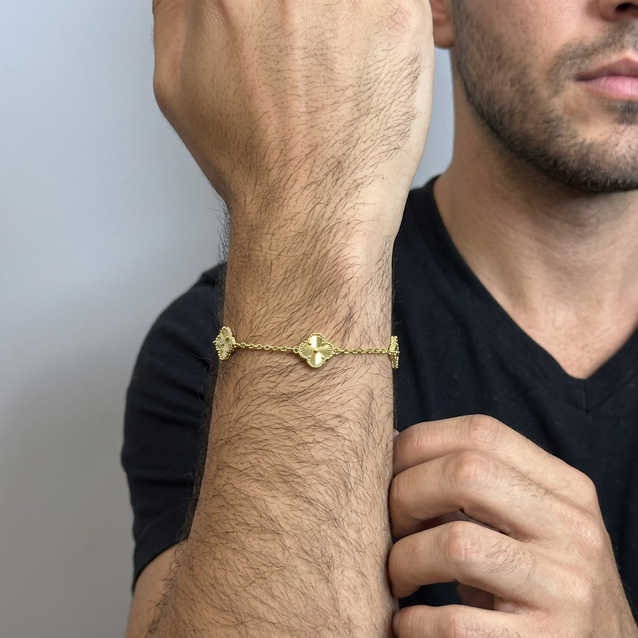 PULSEIRA TREVO DOURADA - 21CM (FECHO ITALIANO) - BANHADO A OURO 18K