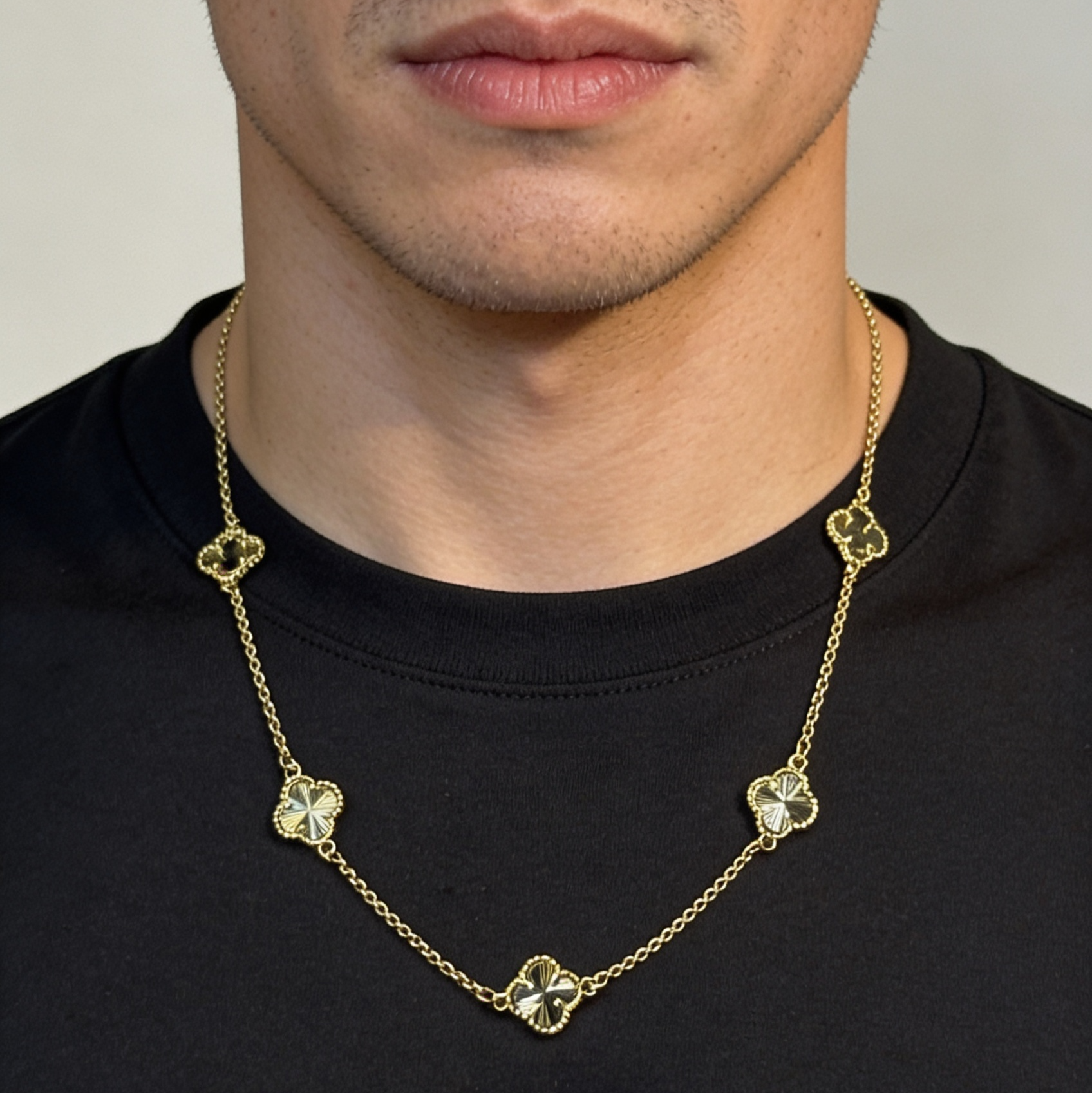 CORRENTE TREVO DOURADA - 55CM (FECHO ITALIANO) - BANHADO A OURO 18K