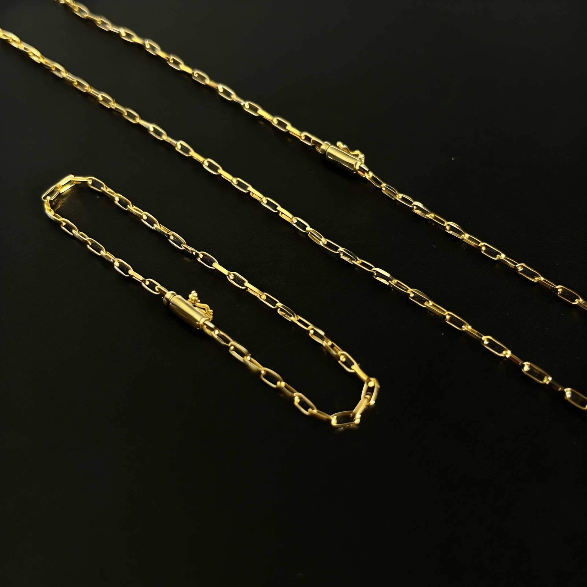 CORRENTE TIJOLINHO 2MM - 70CM + PULSEIRA TIJOLINHO 2MM - 21CM (FECHO BOMBA) - BANHADO A OURO 18K