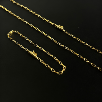CORRENTE TIJOLINHO 2MM - 70CM + PULSEIRA TIJOLINHO 2MM - 21CM (FECHO BOMBA) - BANHADO A OURO 18K