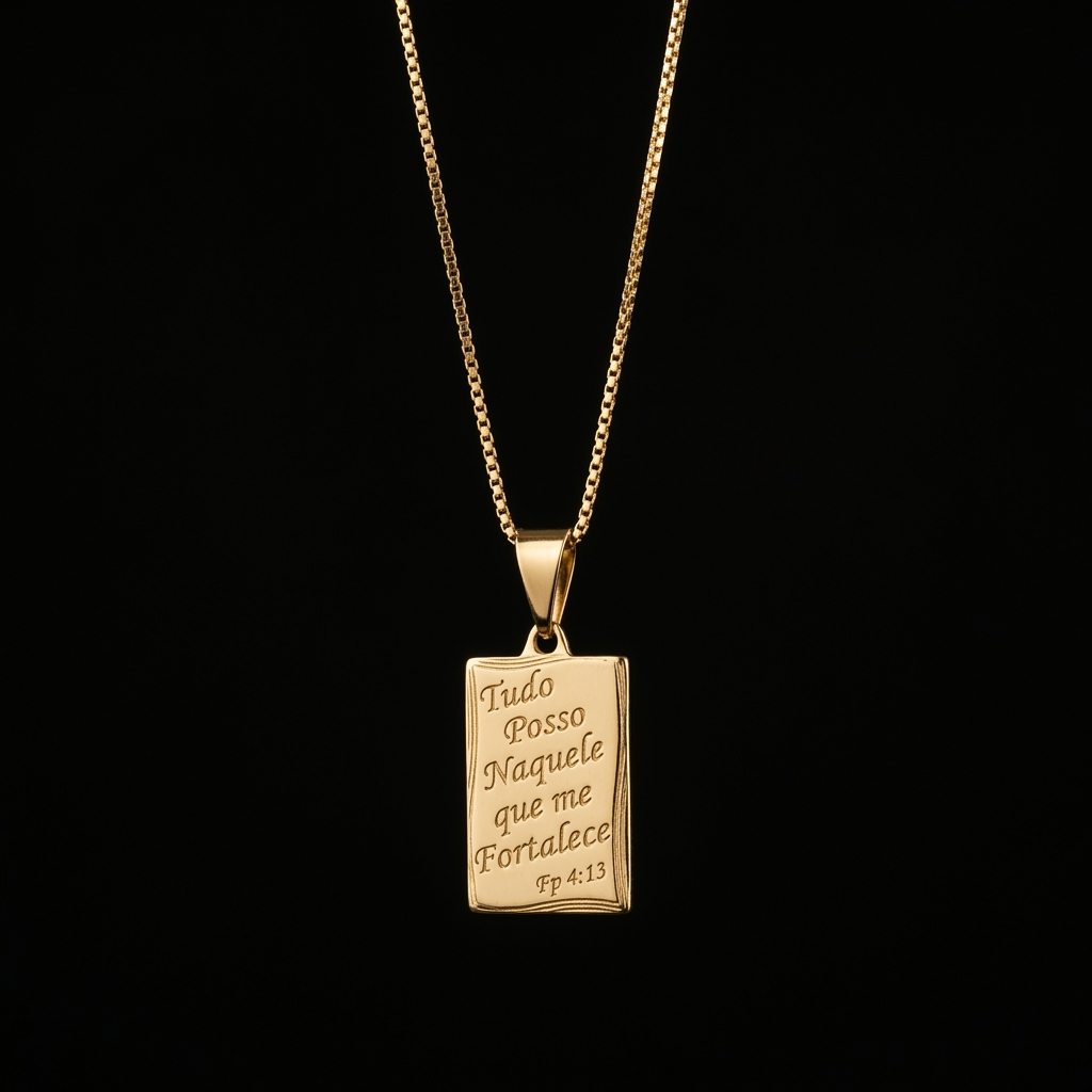CORRENTE VENEZIANA 1MM - 70CM + PINGENTE TUDO POSSO - BANHADO A OURO 18K