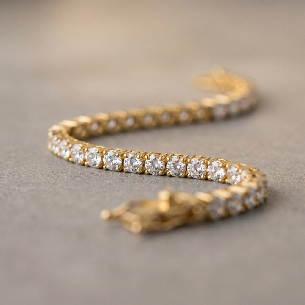 PULSEIRA RIVIERA BRANCA - 21CM - BANHADO A OURO 18K