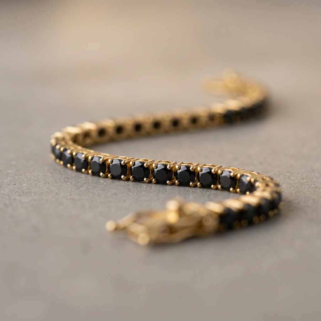 PULSEIRA RIVIERA PRETA - 21CM - BANHADO A OURO 18K