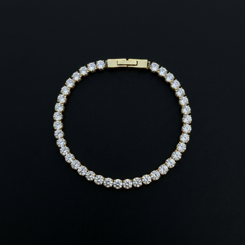 PULSEIRA RIVIERA BRANCA - 21CM - BANHADO A OURO 18K
