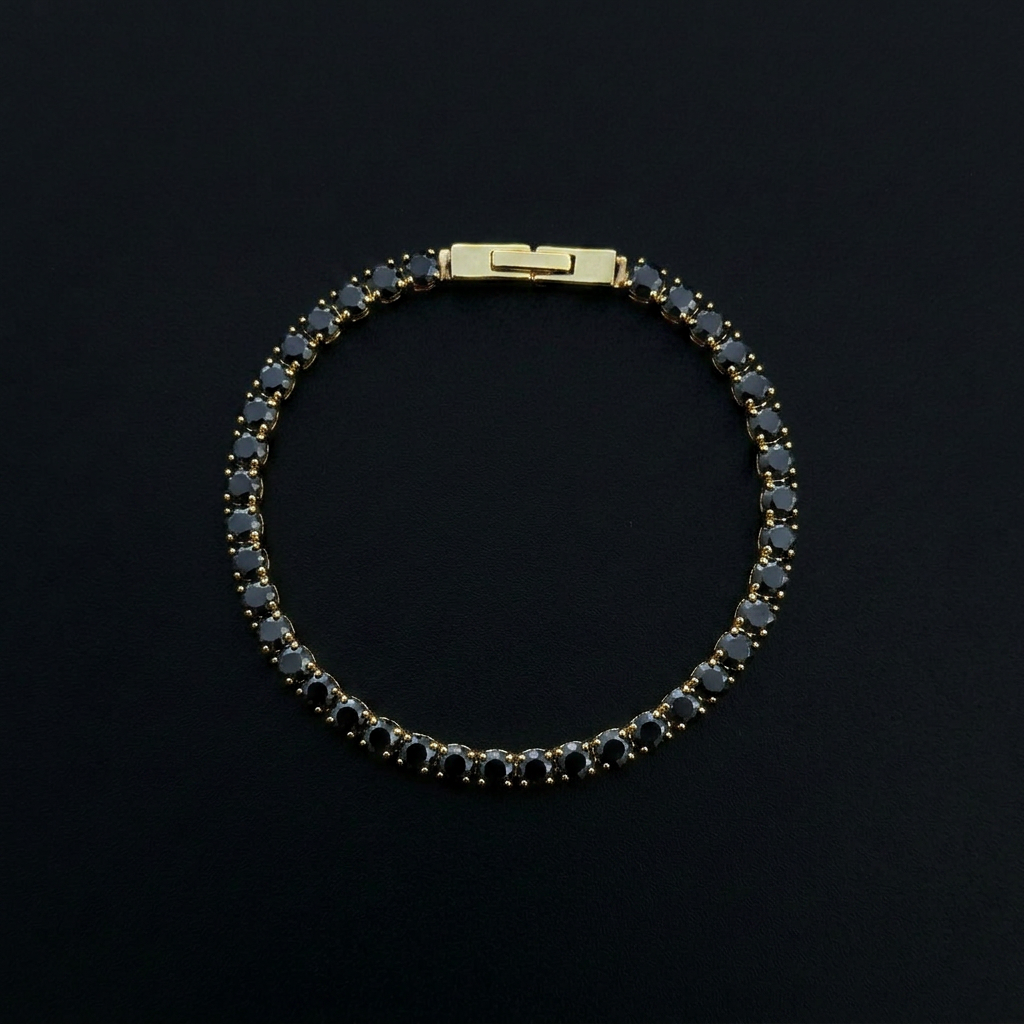 PULSEIRA RIVIERA PRETA - 21CM - BANHADO A OURO 18K