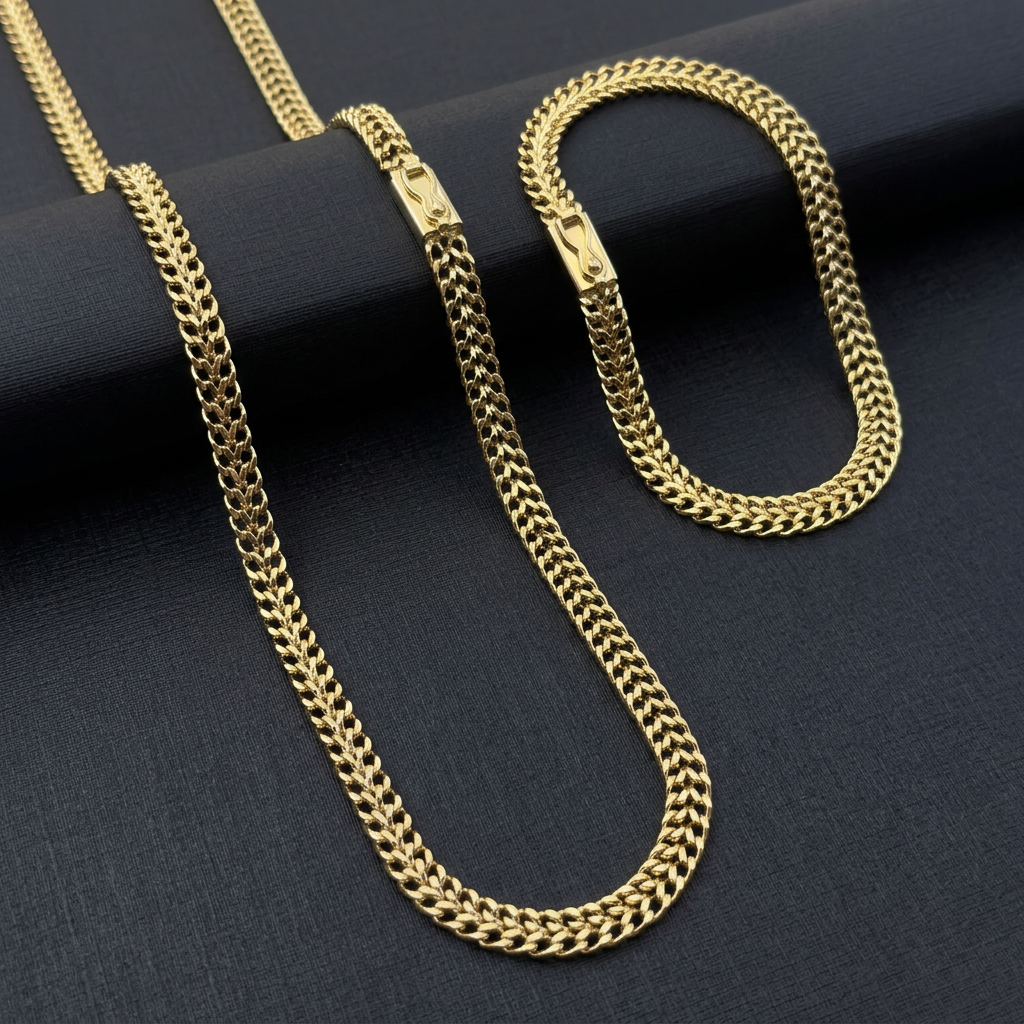CORRENTE IMPERADOR 6MM - 70CM + PULSEIRA IMPERADOR 6MM - 21CM (FECHO GAVETA) - BANHADO A OURO 18K