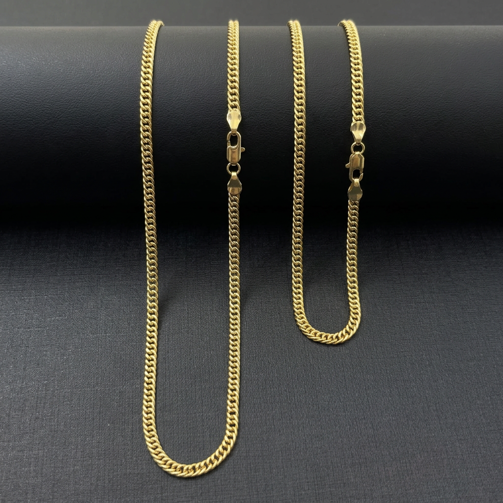 CORRENTE GRUMET 3MM - 70CM + PULSEIRA GRUMET 3MM - 21CM (FECHO ITALIANO) - BANHADO A OURO 18K