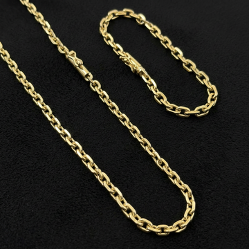 CORRENTE CADEADO DE QUINA 4MM - 70CM + PULSEIRA CADEADO DE QUINA 4MM - 21CM (FECHO BOMBA) - BANHADO A OURO 18K