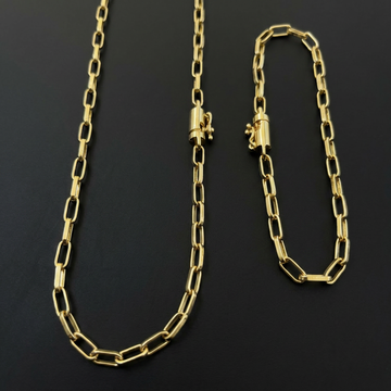 CORRENTE TIJOLINHO 4MM - 70CM + PULSEIRA TIJOLINHO 4MM - 21CM (FECHO BOMBA) - BANHADO A OURO 18K