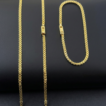 CORRENTE CADEADO DUPLO 3MM - 70CM + PULSEIRA CADEADO DUPLO 3MM - 21CM (FECHO GAVETA) - BANHADO A OURO 18K
