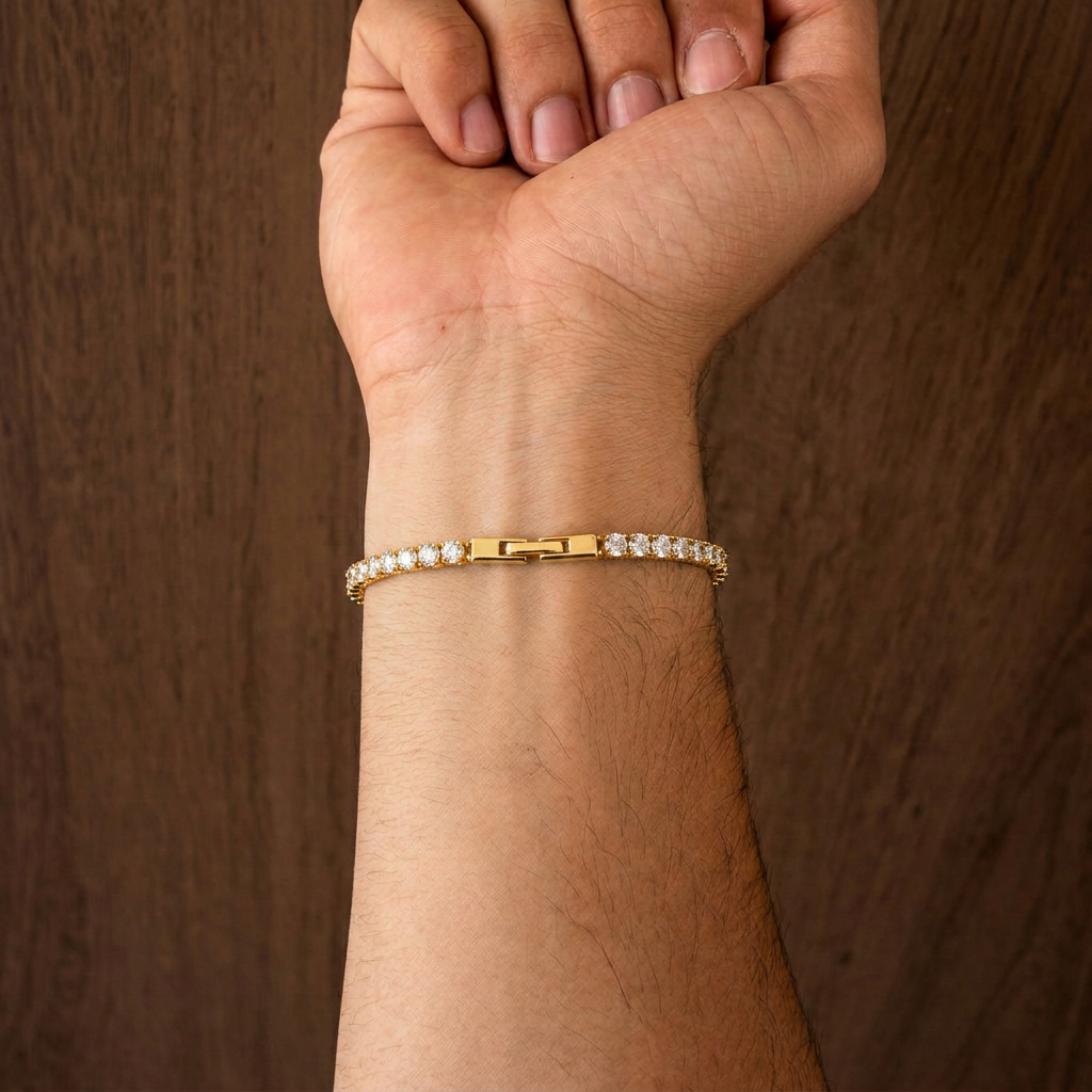 PULSEIRA RIVIERA BRANCA - 21CM - BANHADO A OURO 18K