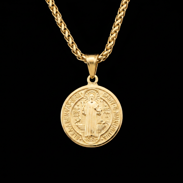 CORRENTE PERUANA 3MM - 70CM (FECHO BOMBA) + PINGENTE MEDALHA DE SÃO BENTO MÉDIA (BANHADO A OURO 18K)