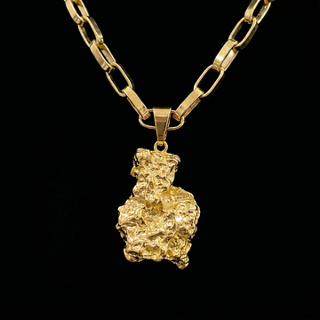 CORRENTE TIJOLINHO 6MM - 70CM (FECHO GAVETA) + PINGENTE PEPITA GRANDE 3,5CM - BANHADO A OURO 18K
