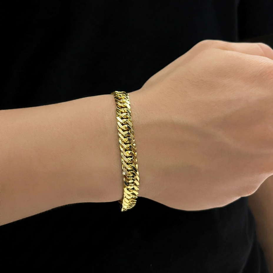 PULSEIRA GRUMET LAMINADA 7MM 21CM - BANHADO A OURO 18K