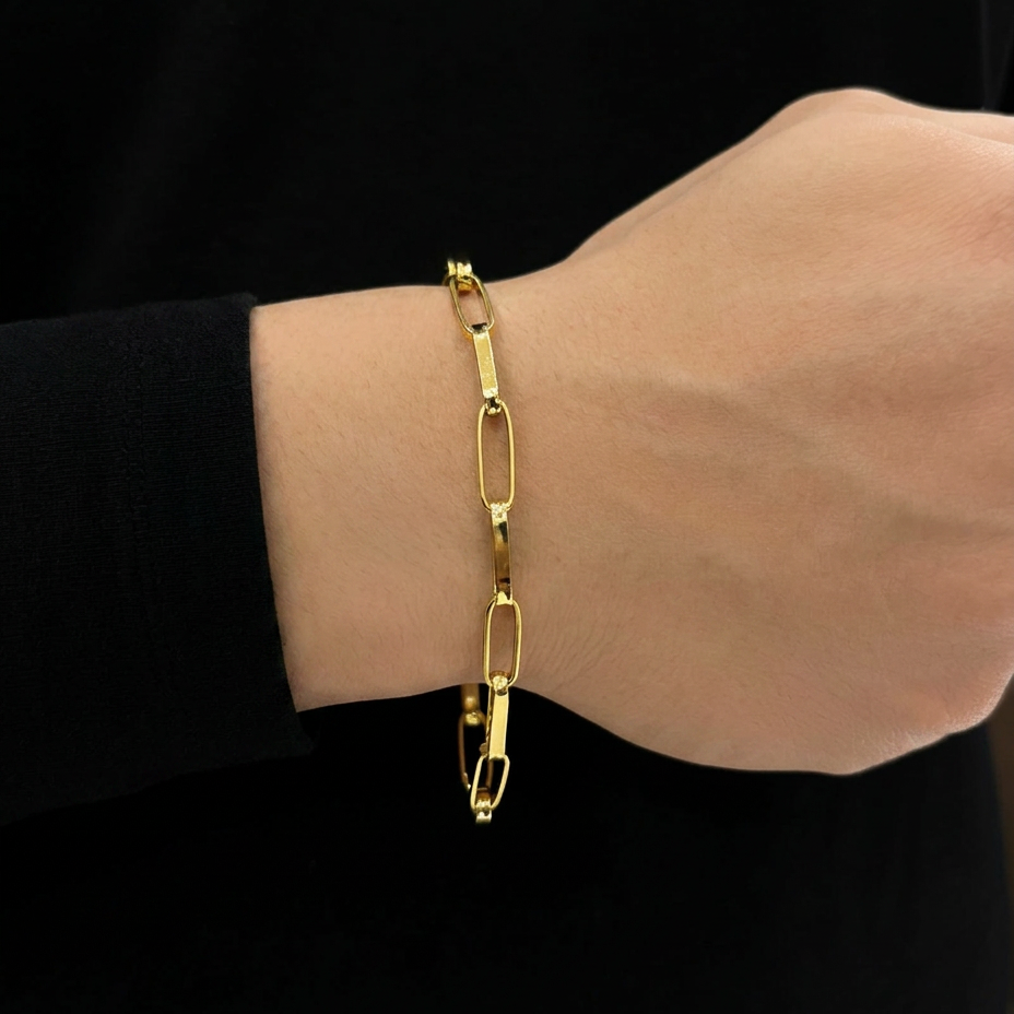PULSEIRA TIJOLINHO LONG 5MM - 21CM - BANHADO A OURO 18K