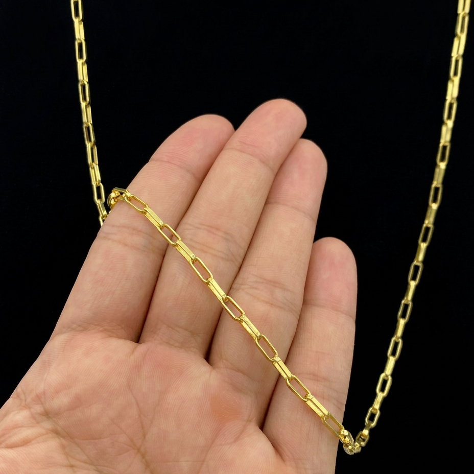 CORRENTE TIJOLINHO 4MM - 70CM (FECHO BOMBA) - BANHADO A OURO 18K