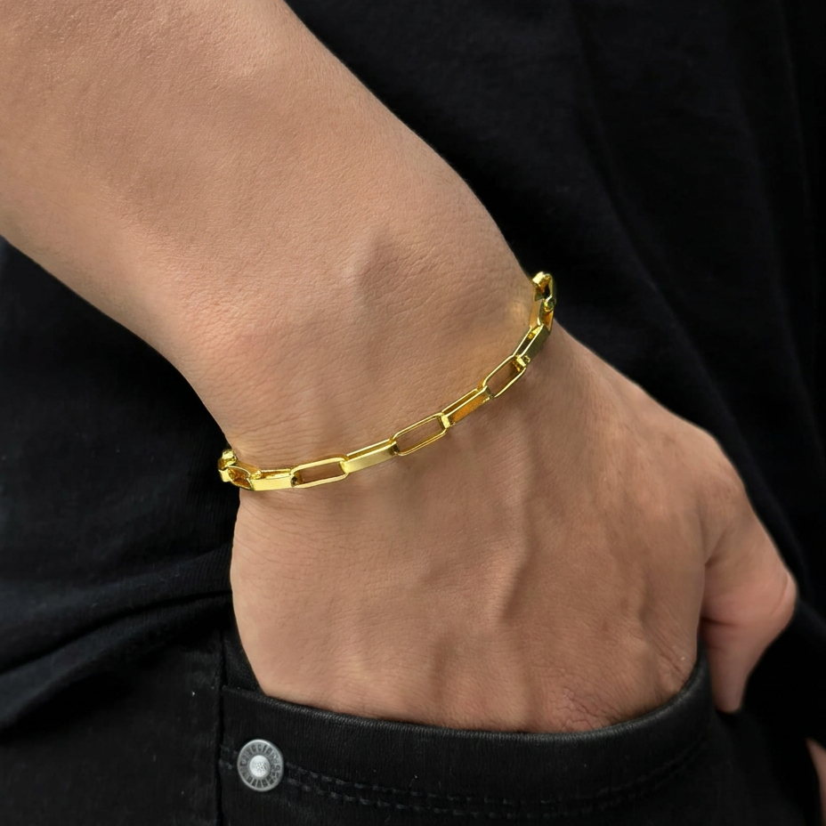PULSEIRA TIJOLINHO 5MM - 21CM - BANHADO A OURO 18K