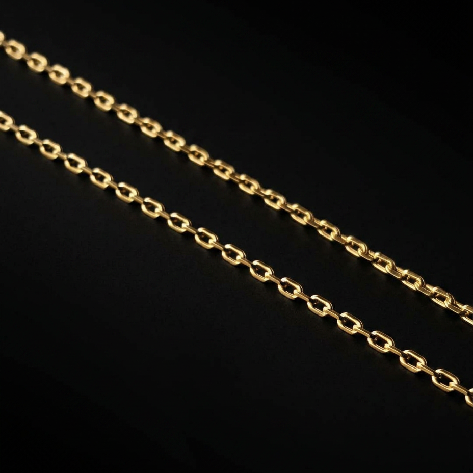 CORRENTE CADEADO 2MM - 70CM + PINGENTE CRUZ PONTEADA LISA - BANHADO A OURO 18K