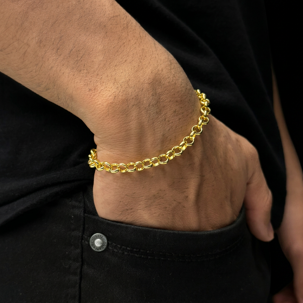 PULSEIRA ELO PORTUGUÊS 4MM - 21cm (AJUSTÁVEL) - BANHADO A OURO 18K