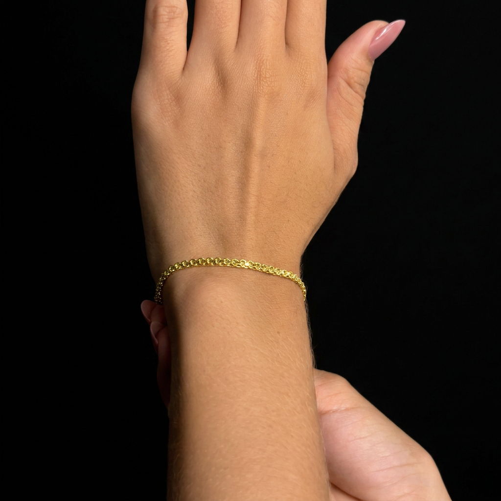 PULSEIRA CADEADO DUPLO 3MM - 17CM (FECHO GAVETA) - BANHADO A OURO 18K