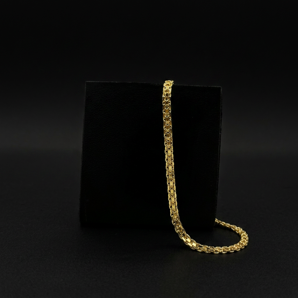 PULSEIRA CADEADO DUPLO 3MM - 17CM (FECHO GAVETA) - BANHADO A OURO 18K