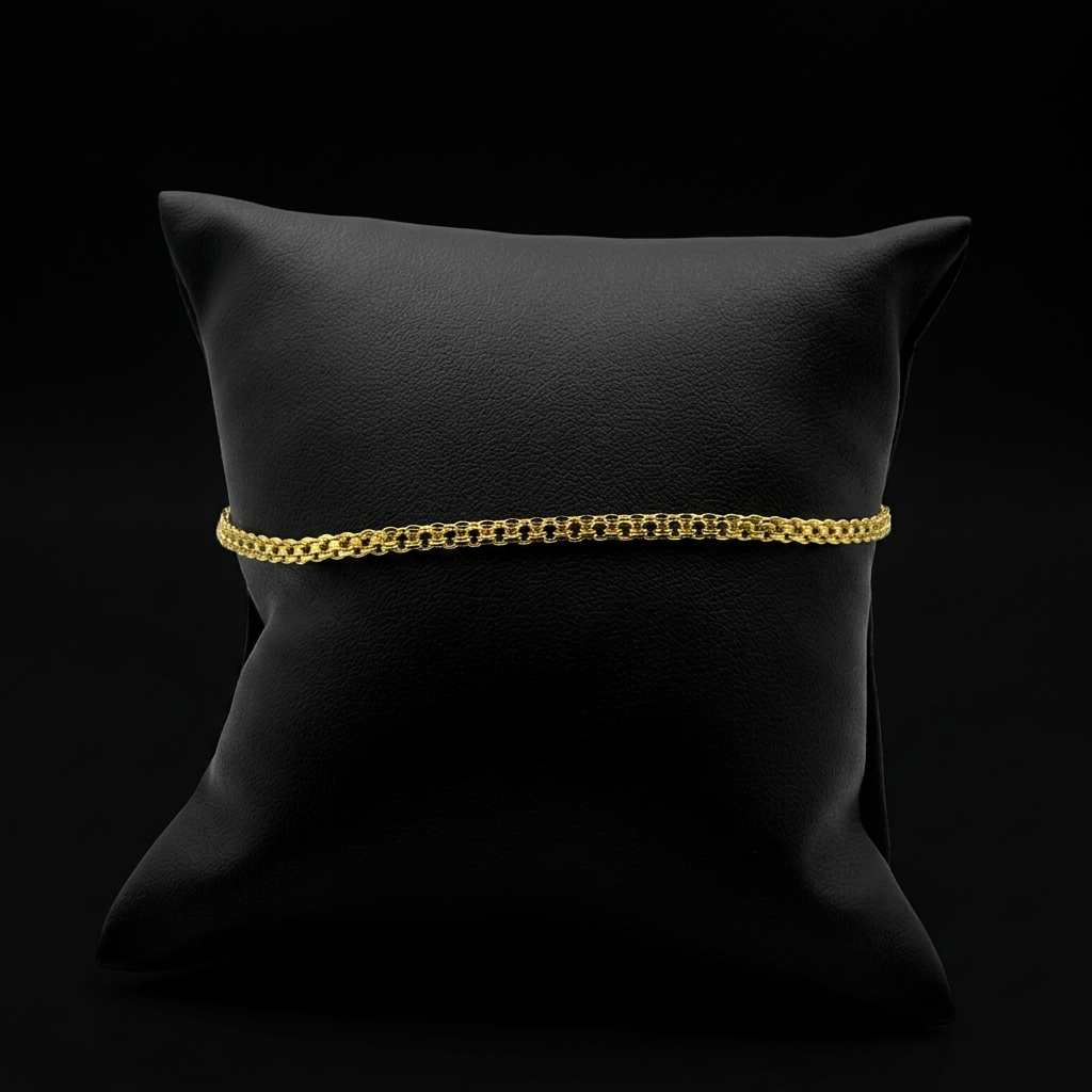 PULSEIRA CADEADO DUPLO 3MM - 17CM (FECHO GAVETA) - BANHADO A OURO 18K