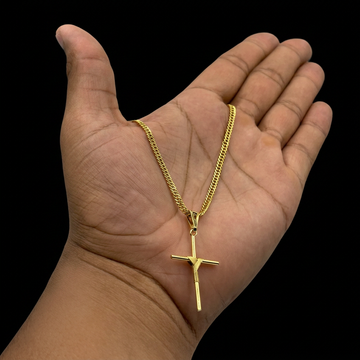 CORRENTE GRUMET 3MM - 70CM (FECHO ITALIANO) + PINGENTE CRUZ ENROLADA MÉDIO - 3,5x2cm - BANHADO A OURO 18K