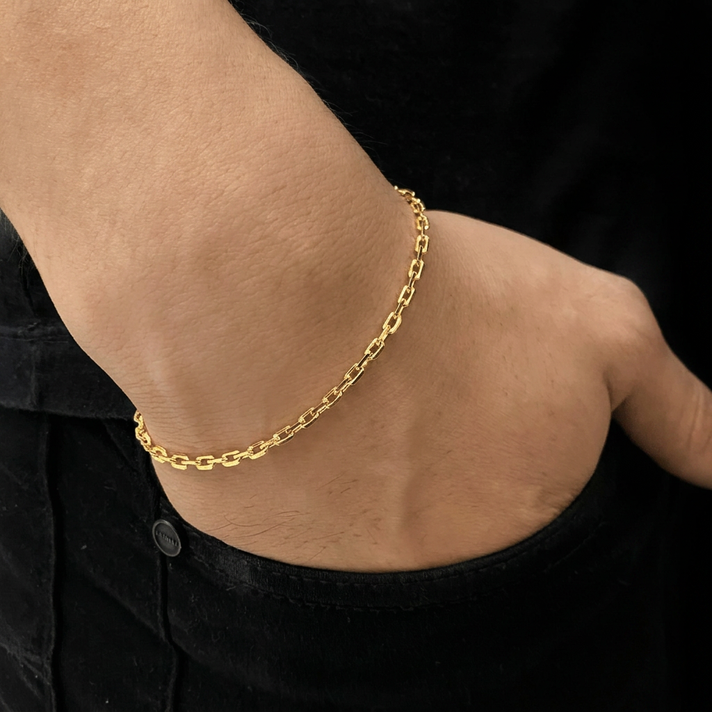 PULSEIRA CADEADO DE QUINA 4MM - 21CM (FECHO BOMBA) - BANHADO A OURO 18K