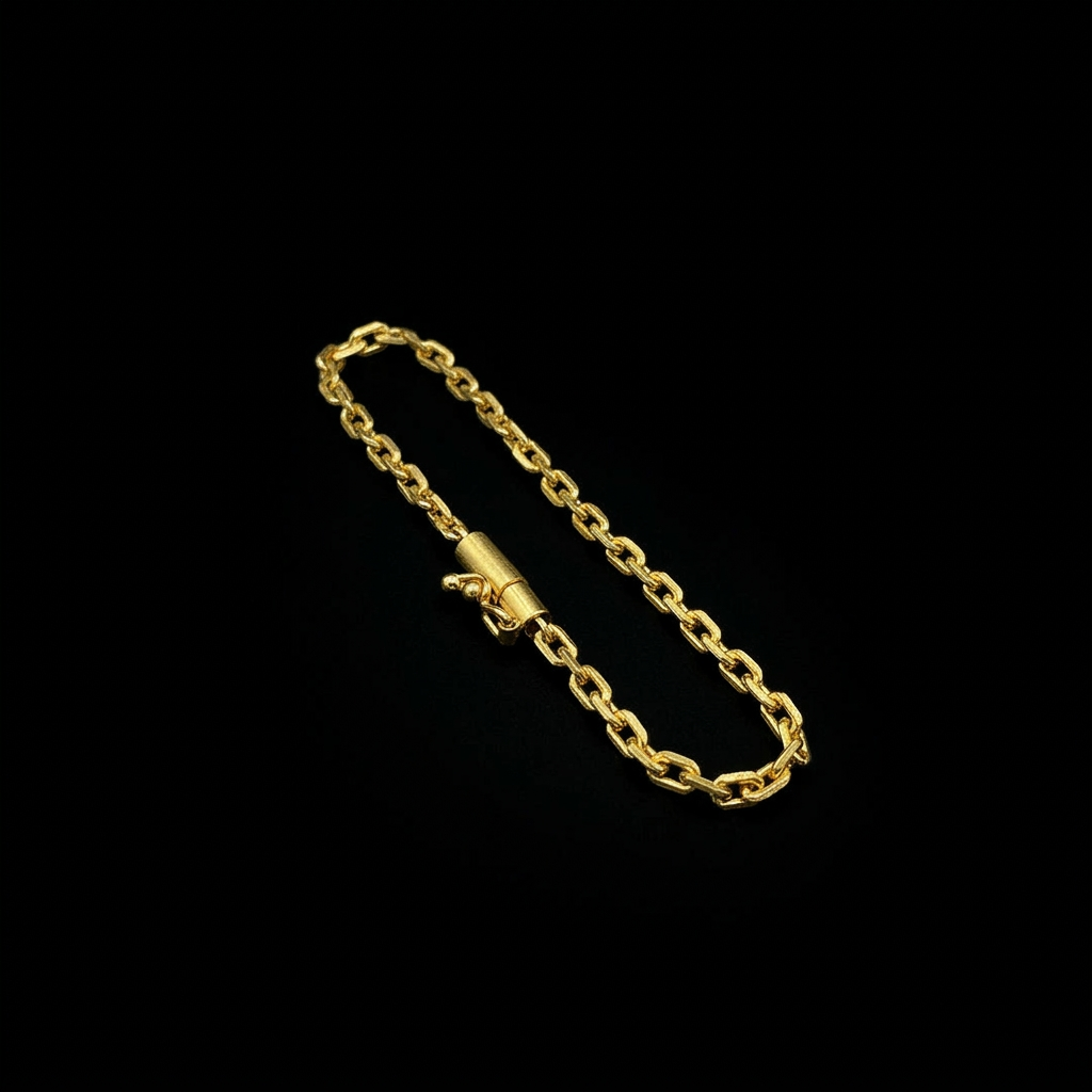 PULSEIRA CADEADO DE QUINA 4MM - 21CM (FECHO BOMBA) - BANHADO A OURO 18K
