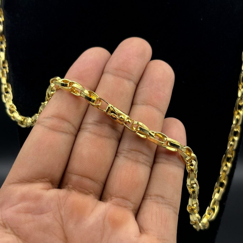 CORRENTE ELO DUPLO 5MM - 70CM - BANHADO A OURO 18K