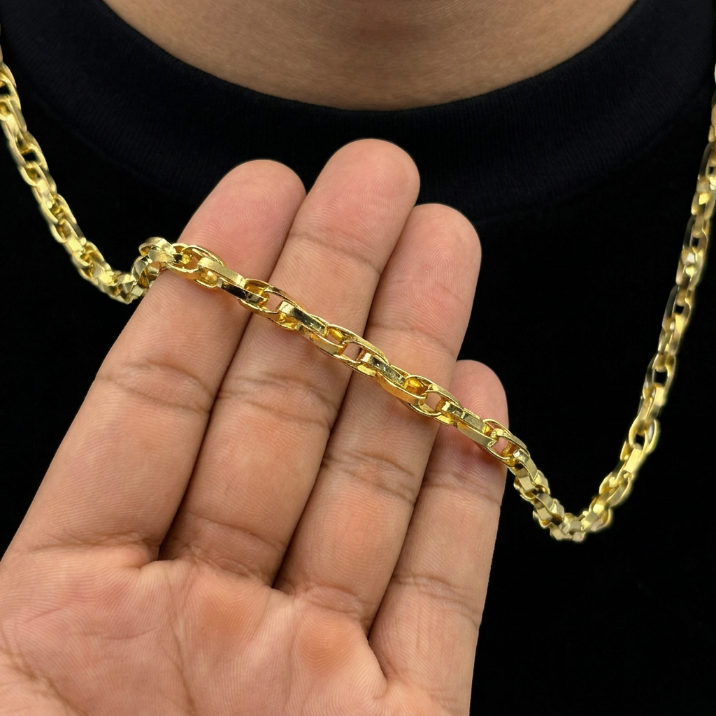 CORRENTE ELO DUPLO 5MM - 70CM - BANHADO A OURO 18K