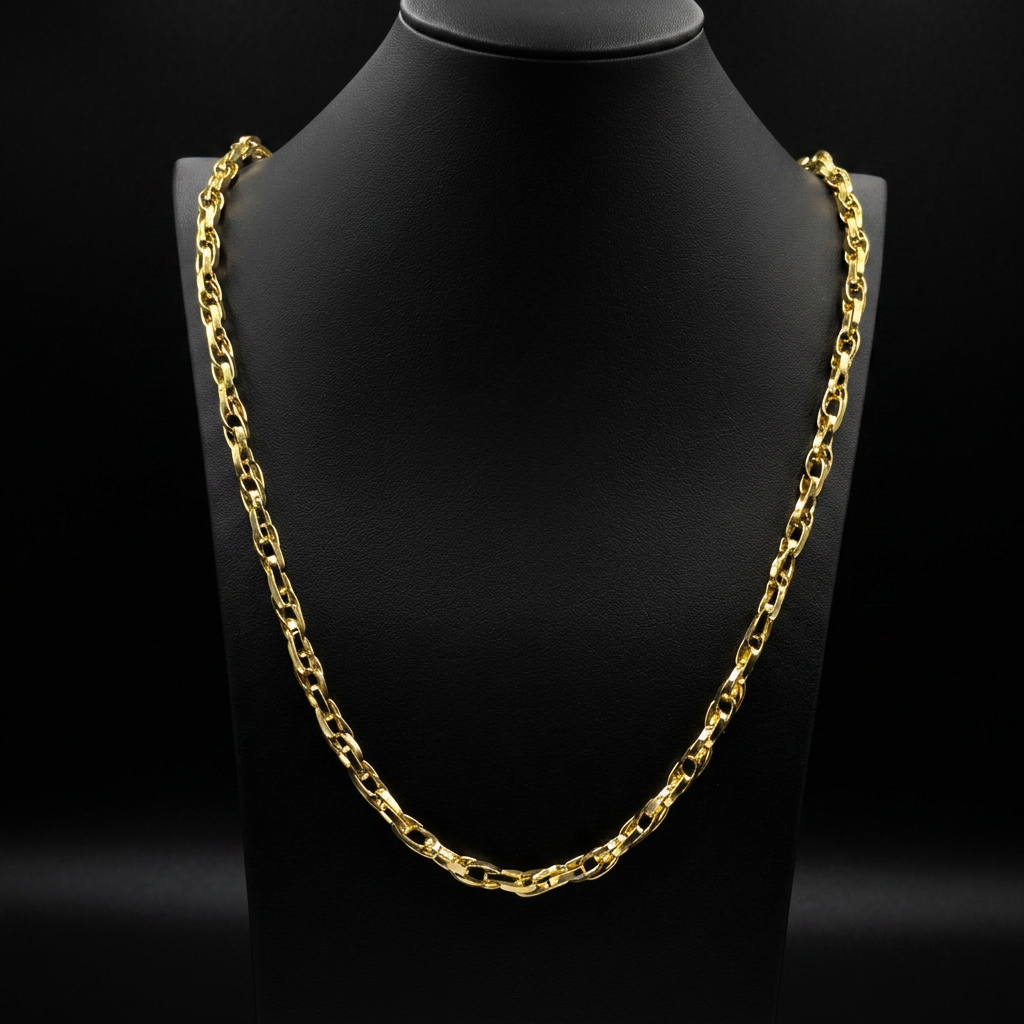 CORRENTE ELO DUPLO 5MM - 70CM - BANHADO A OURO 18K