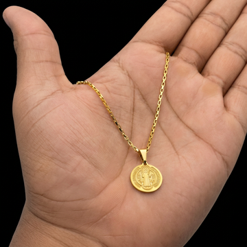CORRENTE TIJOLINHO 1,5MM - 70CM + PINGENTE MEDALHA DE SÃO BENTO PEQUENA - BANHADO A OURO 18K