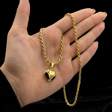 CORRENTE ELO BAIANO 2,5MM - 45CM + PINGENTE CORAÇÃO BOLEADO PEQUENO - BANHADO A OURO 18K