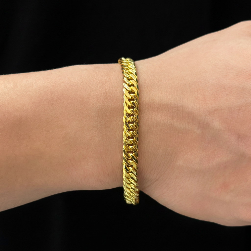 PULSEIRA GRUMET 6MM - 21CM (FECHO GAVETA) - BANHADO A OURO 18K