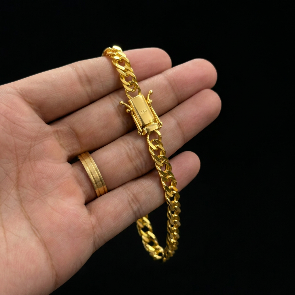 PULSEIRA GRUMET 6MM - 21CM (FECHO GAVETA) - BANHADO A OURO 18K