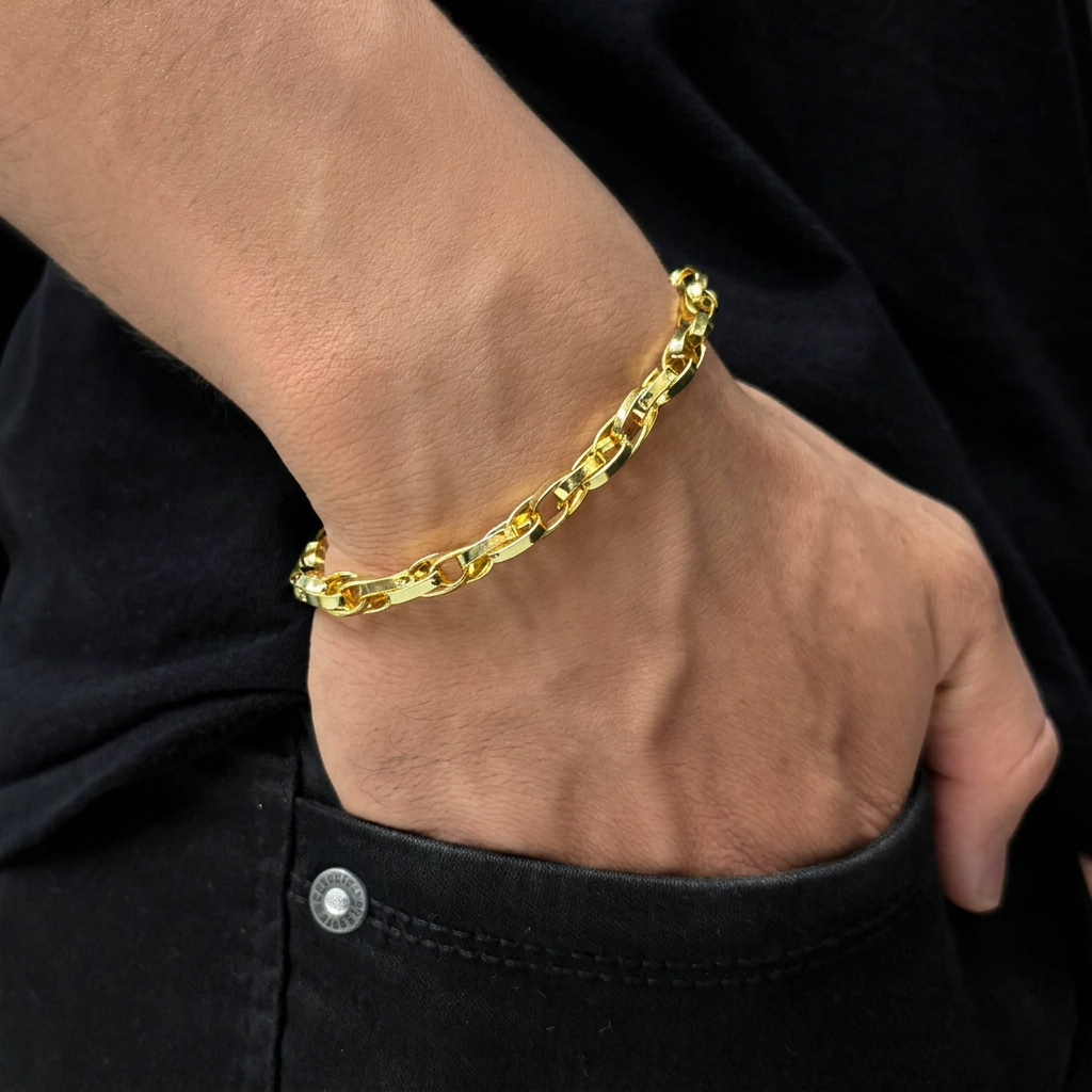 PULSEIRA ELO DUPLO 5MM - 21CM - BANHADO A OURO 18K