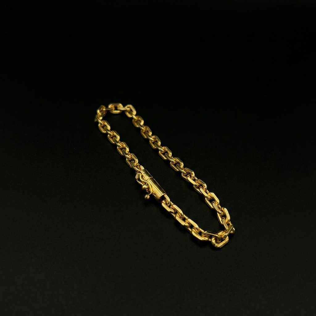 PULSEIRA CADEADO DE QUINA 5MM - 21CM (FECHO BOMBA) - BANHADO A OURO 18K