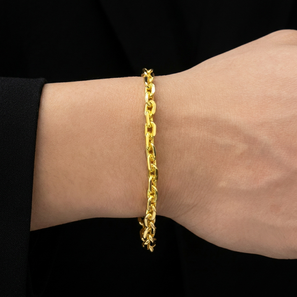 PULSEIRA CADEADO DE QUINA 5MM - 21CM (FECHO BOMBA) - BANHADO A OURO 18K