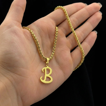 CORRENTE PERUANO 3MM - 45CM (FECHO BOMBA) + PINGENTE LETRA B VAZADA - BANHADO A OURO 18K