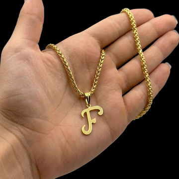 CORRENTE PERUANO 3MM - 45CM (FECHO BOMBA) + PINGENTE LETRA F VAZADA - BANHADO A OURO 18K
