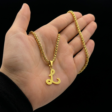 CORRENTE PERUANO 3MM - 45CM (FECHO BOMBA) + PINGENTE LETRA L VAZADA - BANHADO A OURO 18K