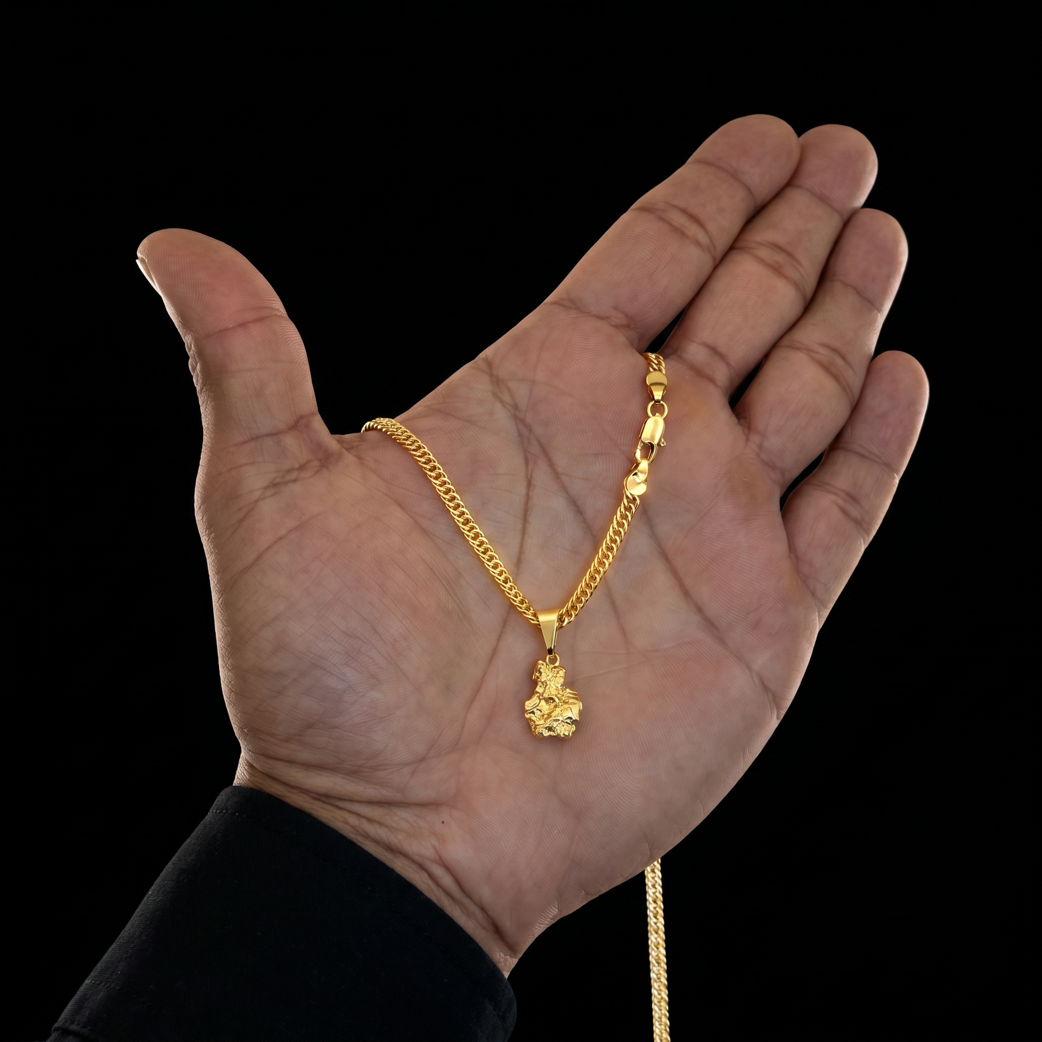 CORRENTE GRUMET 3MM - 70CM + PINGENTE PEPITA PEQUENA - 1,5CM - BANHADO A OURO 18K