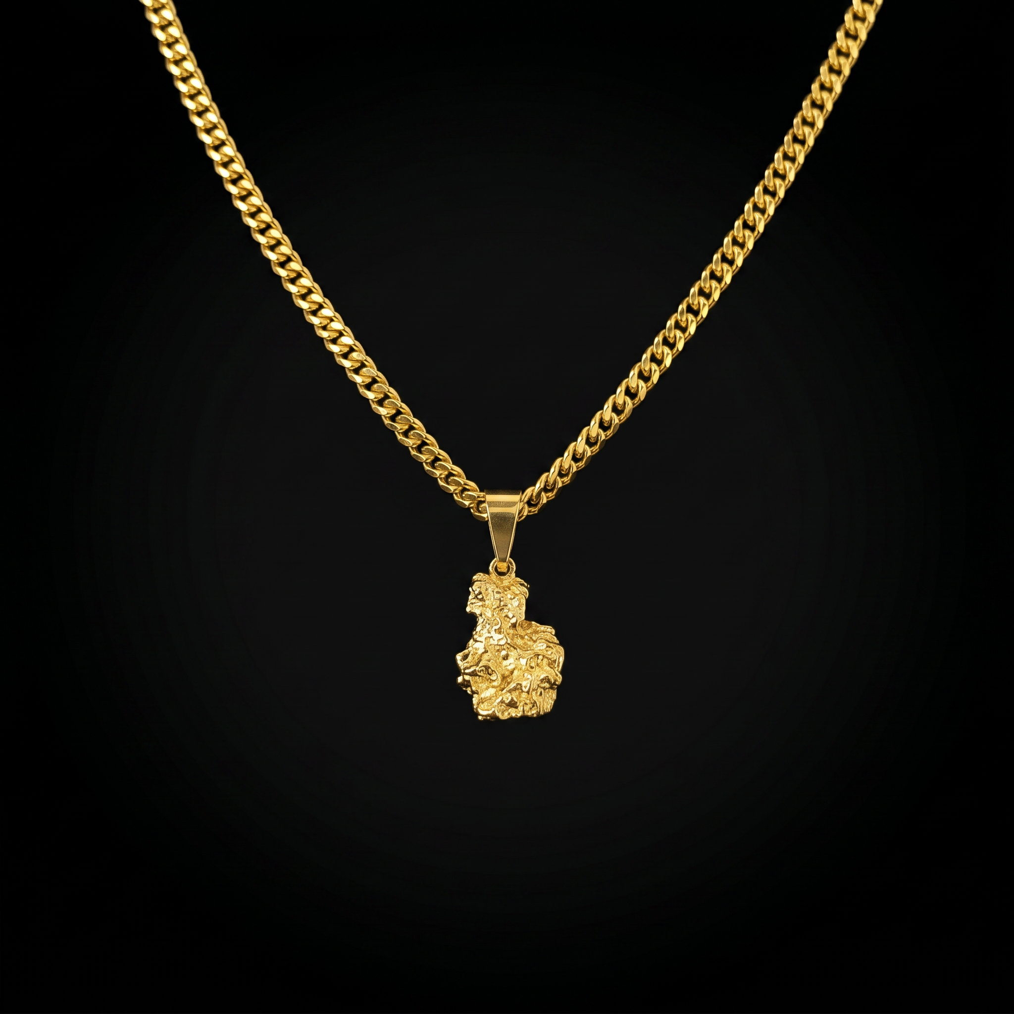 CORRENTE GRUMET 3MM - 70CM + PINGENTE PEPITA PEQUENA - 1,5CM - BANHADO A OURO 18K