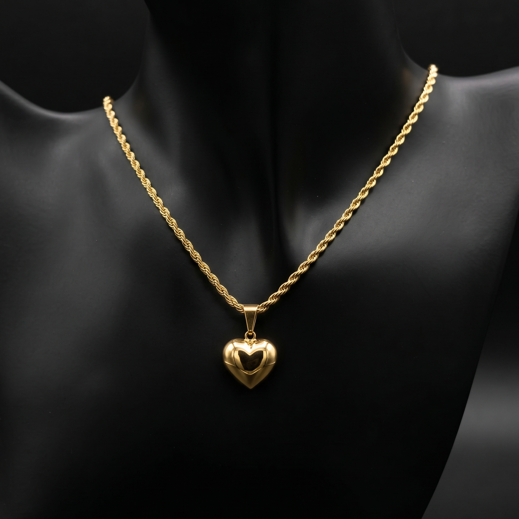 CORRENTE ELO BAIANO 2,5MM - 45CM + PINGENTE CORAÇÃO BOLEADO PEQUENO - BANHADO A OURO 18K
