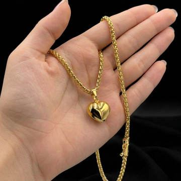 CORRENTE PERUANO 3MM - 45CM (FECHO BOMBA) + PINGENTE CORAÇÃO BOLEADO PEQUENO - BANHADO A OURO 18K