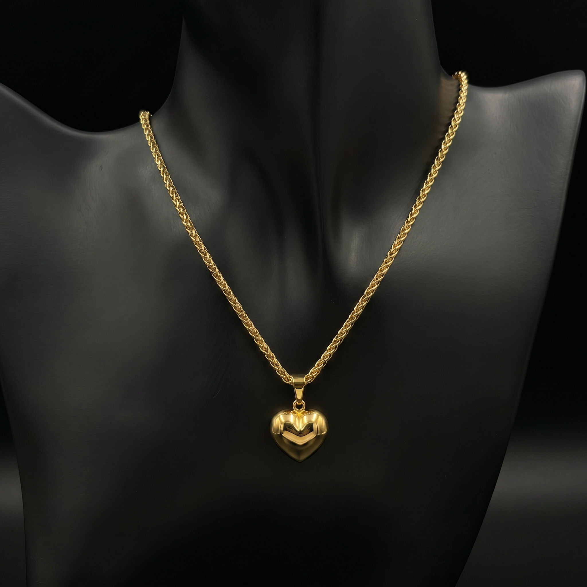 CORRENTE PERUANO 3MM - 45CM (FECHO BOMBA) + PINGENTE CORAÇÃO BOLEADO PEQUENO - BANHADO A OURO 18K